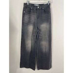 Bareline Womens Medium Faded Black Wide Leg High Rise Baggy Y2K Streetwear Jeans